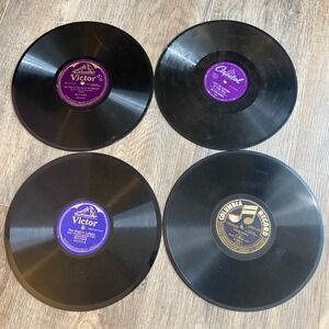 Vintage 78 RPM Records Lot of 4, Victor Columbia Shellac, Untested Collectible